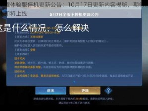 王者荣耀体验服停机更新公告：10月17日更新内容揭秘，期待已久的新版本即将上线