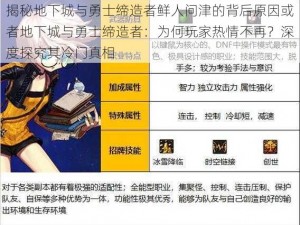 揭秘地下城与勇士缔造者鲜人问津的背后原因或者地下城与勇士缔造者：为何玩家热情不再？深度探究其冷门真相