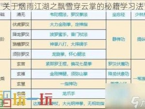 关于烟雨江湖之飘雪穿云掌的秘籍学习法