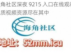 海角社区深夜 9215 入口在线观看，优质视频资源尽在其中