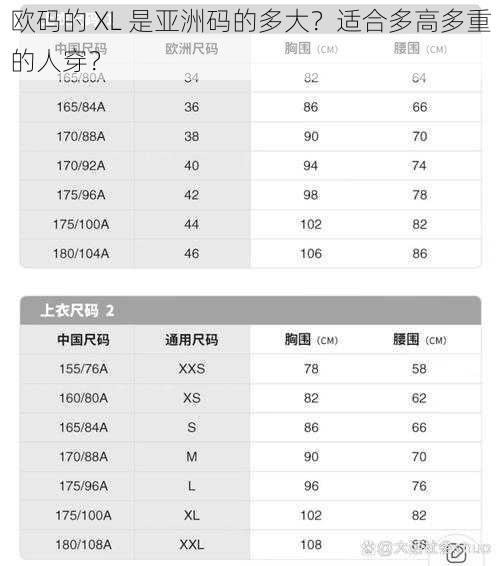 欧码的 XL 是亚洲码的多大？适合多高多重的人穿？