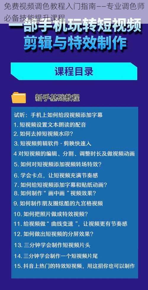 免费视频调色教程入门指南——专业调色师必备技能提升课程