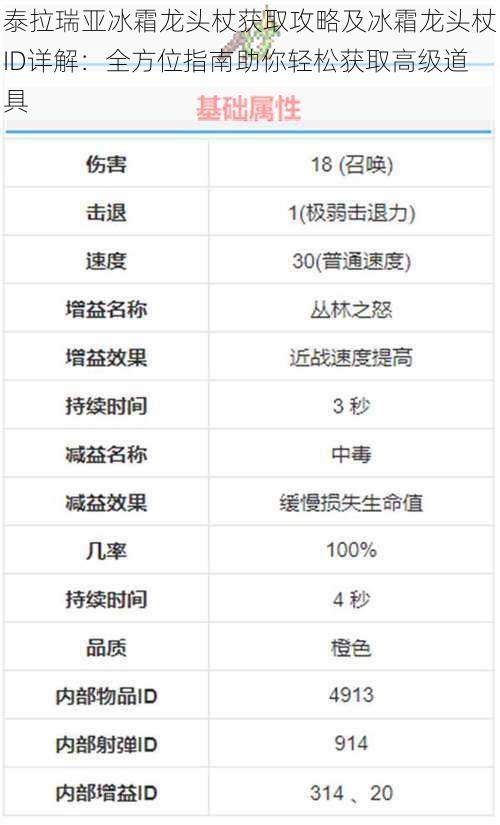 泰拉瑞亚冰霜龙头杖获取攻略及冰霜龙头杖ID详解：全方位指南助你轻松获取高级道具