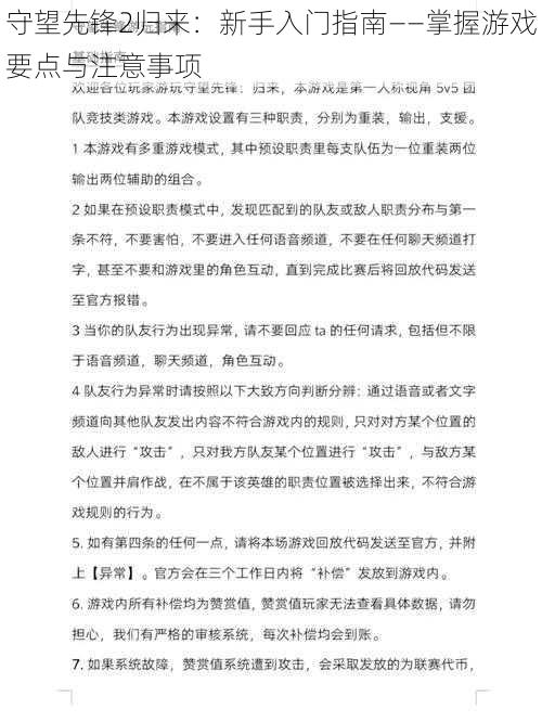 守望先锋2归来：新手入门指南——掌握游戏要点与注意事项