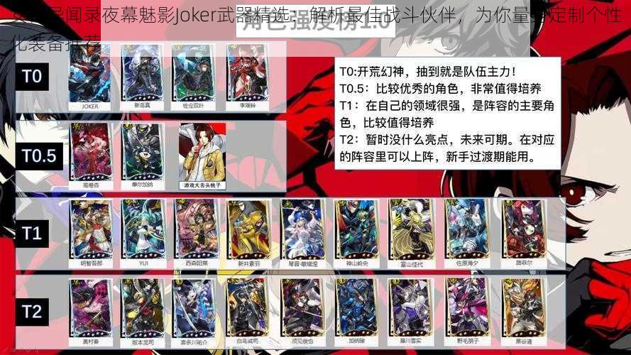 女神异闻录夜幕魅影Joker武器精选：解析最佳战斗伙伴，为你量身定制个性化装备推荐