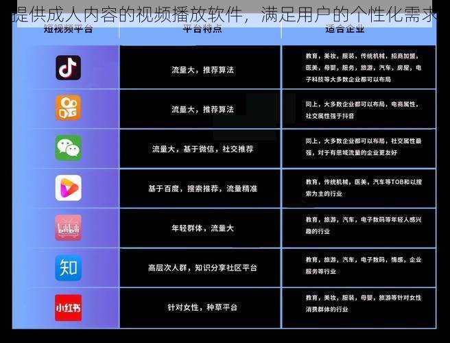 提供成人内容的视频播放软件，满足用户的个性化需求
