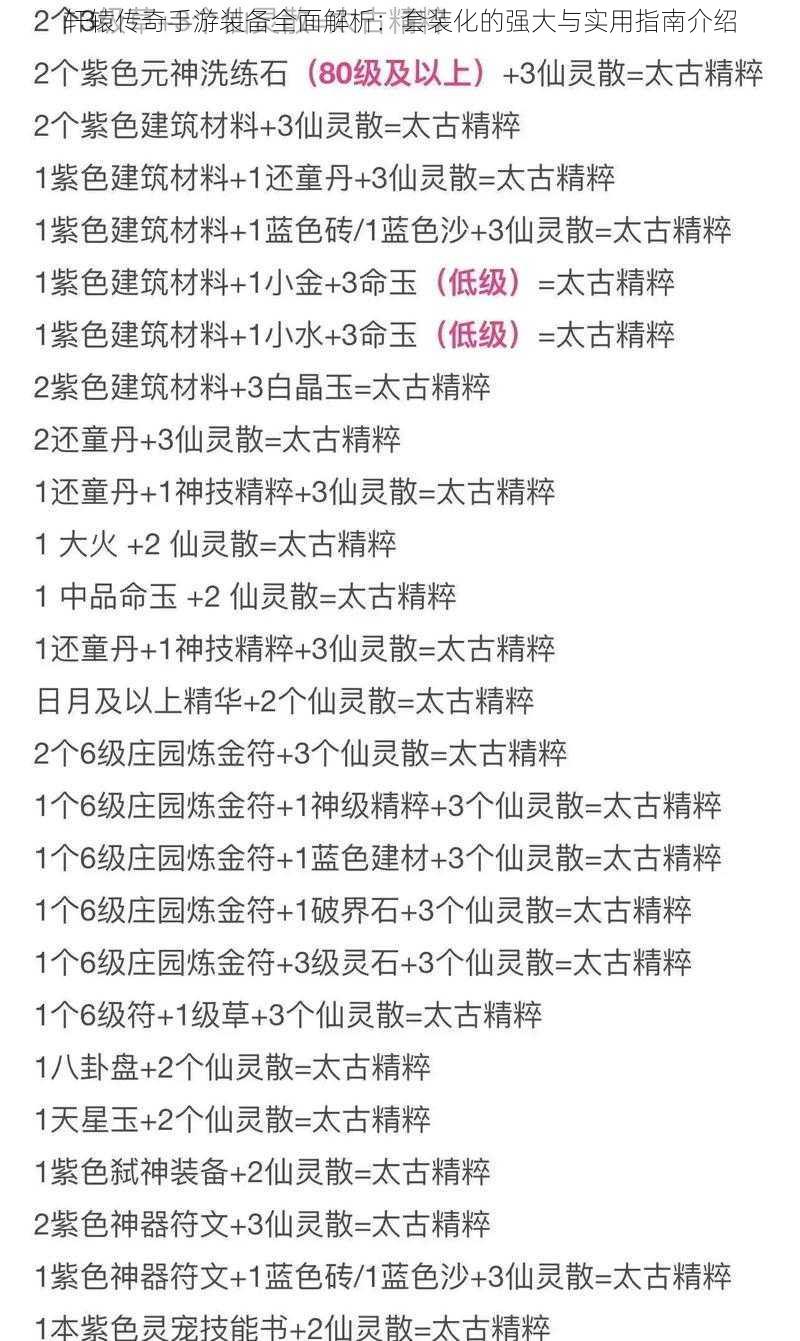 轩辕传奇手游装备全面解析：套装化的强大与实用指南介绍