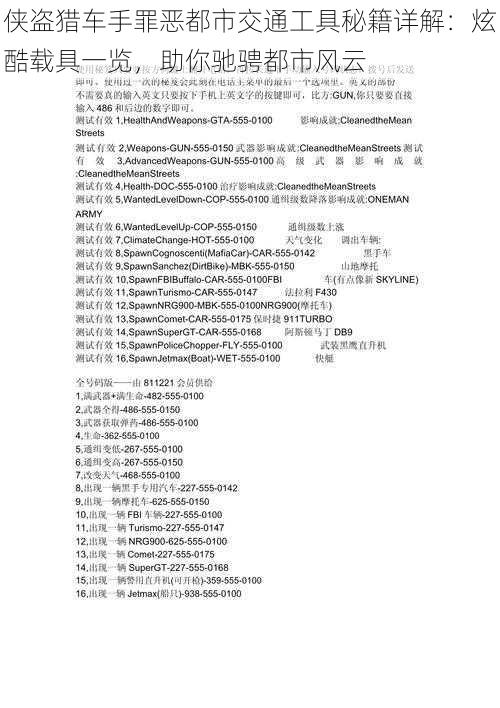 侠盗猎车手罪恶都市交通工具秘籍详解：炫酷载具一览，助你驰骋都市风云