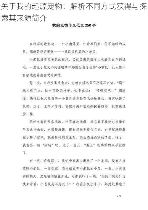 关于我的起源宠物：解析不同方式获得与探索其来源简介