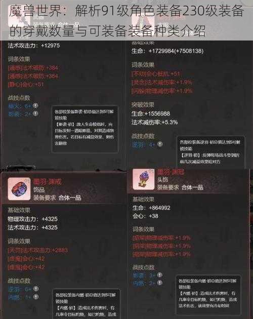 魔兽世界：解析91级角色装备230级装备的穿戴数量与可装备装备种类介绍