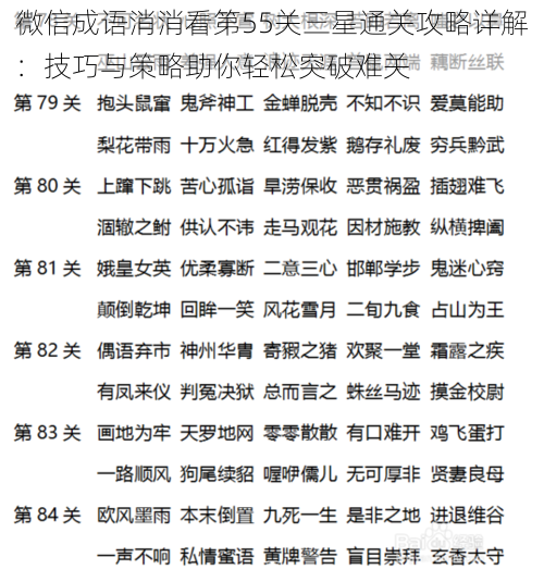 微信成语消消看第55关三星通关攻略详解：技巧与策略助你轻松突破难关