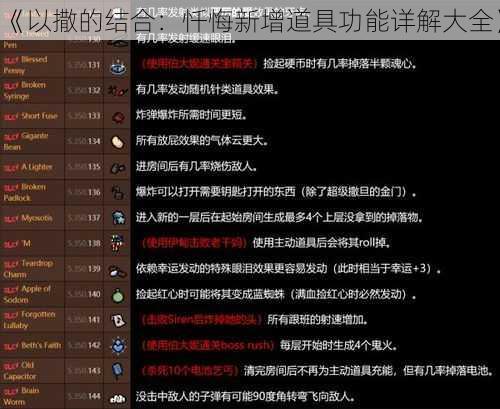 《以撒的结合：忏悔新增道具功能详解大全》