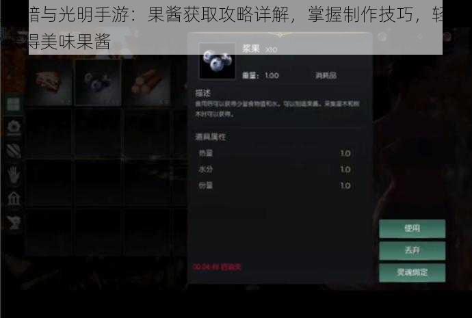 黑暗与光明手游：果酱获取攻略详解，掌握制作技巧，轻松获得美味果酱
