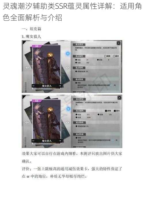 灵魂潮汐辅助类SSR蕴灵属性详解：适用角色全面解析与介绍