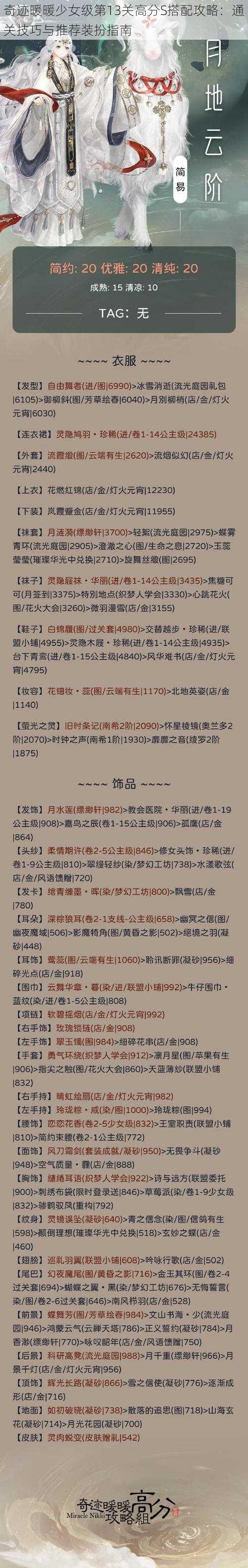 奇迹暖暖少女级第13关高分S搭配攻略：通关技巧与推荐装扮指南