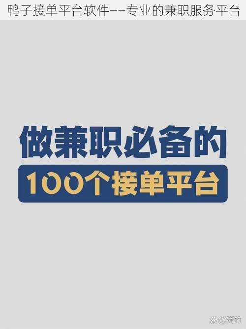 鸭子接单平台软件——专业的兼职服务平台