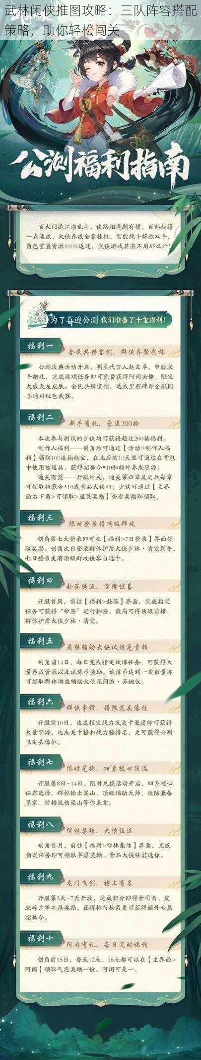 武林闲侠推图攻略：三队阵容搭配策略，助你轻松闯关