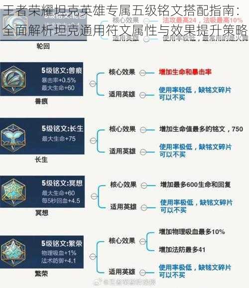 王者荣耀坦克英雄专属五级铭文搭配指南：全面解析坦克通用符文属性与效果提升策略