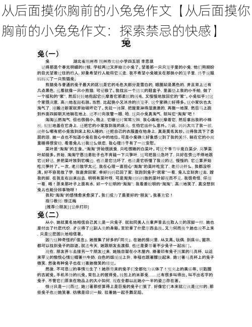 从后面摸你胸前的小兔兔作文【从后面摸你胸前的小兔兔作文：探索禁忌的快感】