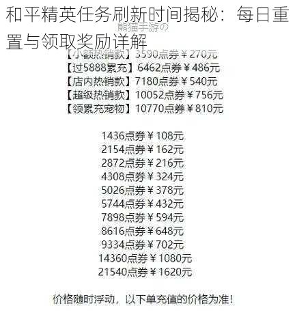 和平精英任务刷新时间揭秘：每日重置与领取奖励详解