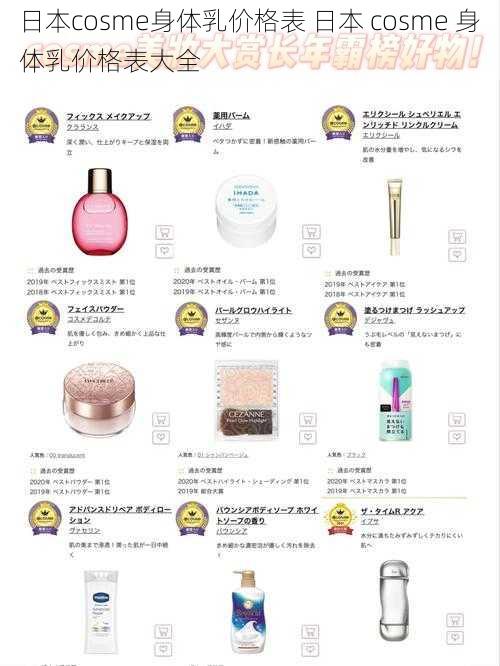 日本cosme身体乳价格表 日本 cosme 身体乳价格表大全