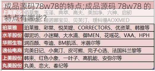 成品源码78w78的特点;成品源码 78w78 的特点有哪些？