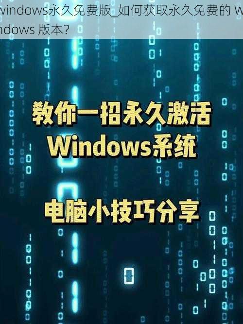 windows永久免费版_如何获取永久免费的 Windows 版本？