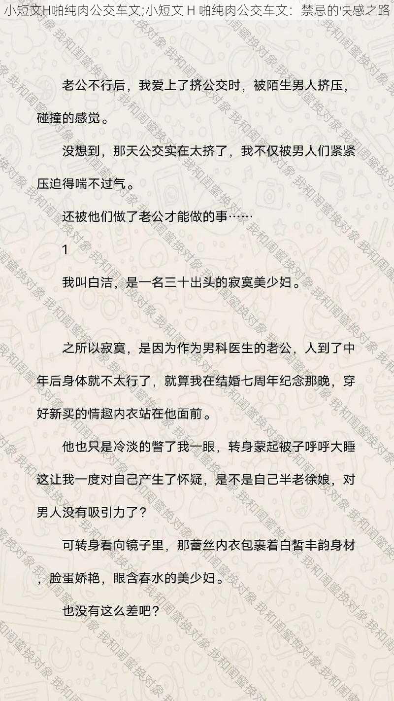 小短文H啪纯肉公交车文;小短文 H 啪纯肉公交车文：禁忌的快感之路