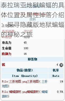 泰拉瑞亚地狱蝙蝠的具体位置及属性掉落介绍：探寻隐藏版地狱蝙蝠的神秘之旅