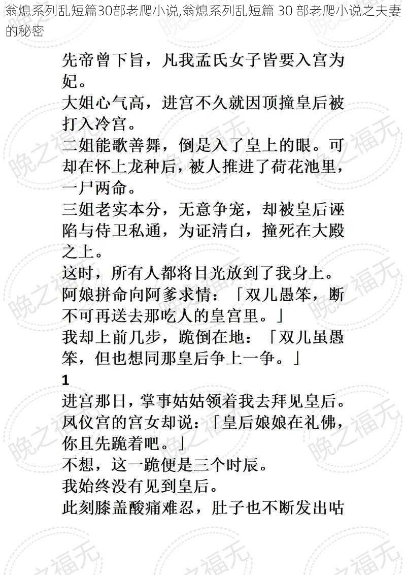 翁熄系列乱短篇30部老爬小说,翁熄系列乱短篇 30 部老爬小说之夫妻的秘密