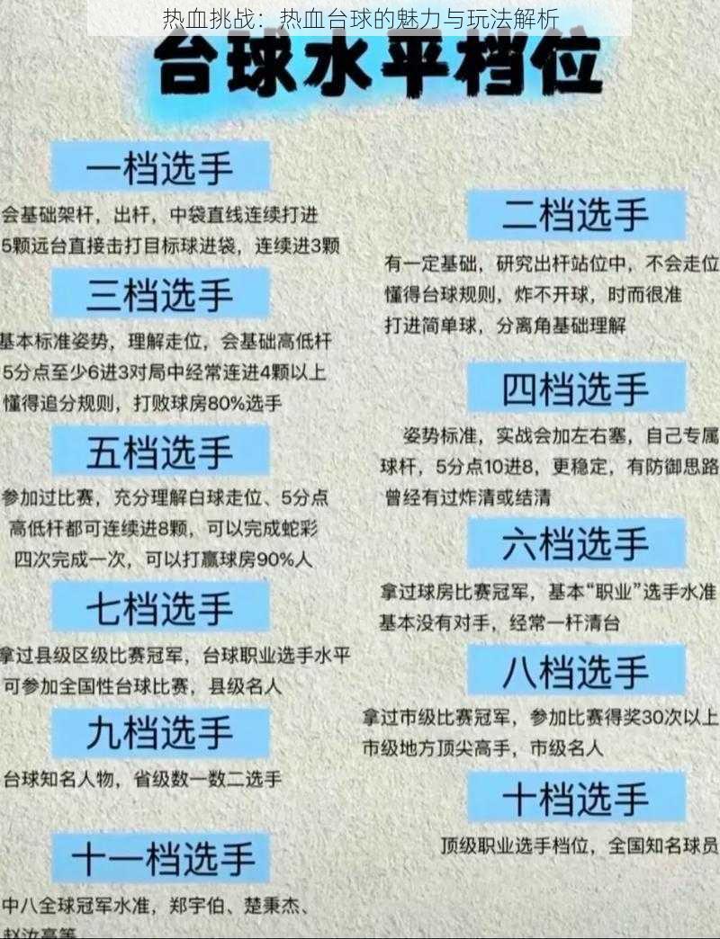 热血挑战：热血台球的魅力与玩法解析