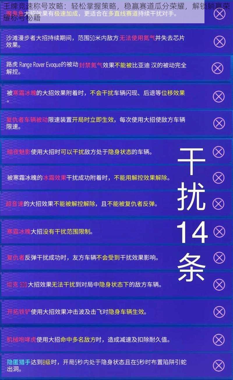 王牌竞速称号攻略：轻松掌握策略，稳赢赛道瓜分荣耀，解锁躺赢荣耀称号秘籍