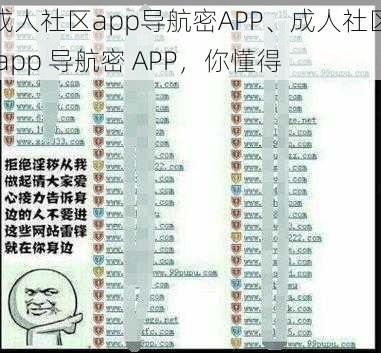 成人社区app导航密APP、成人社区 app 导航密 APP，你懂得