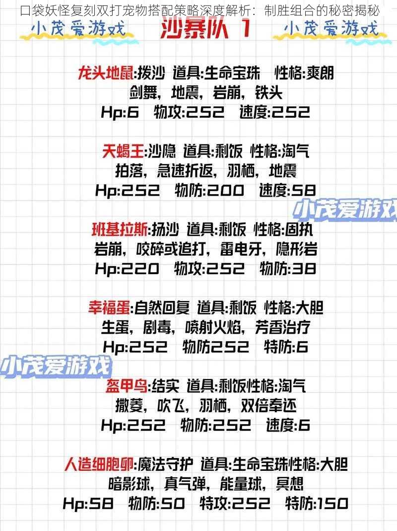 口袋妖怪复刻双打宠物搭配策略深度解析：制胜组合的秘密揭秘