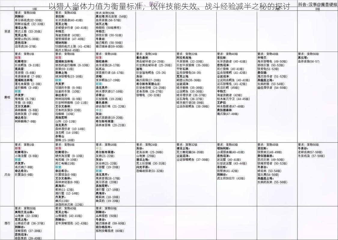 以猎人当体力值为衡量标准，伙伴技能失效、战斗经验减半之秘的探讨