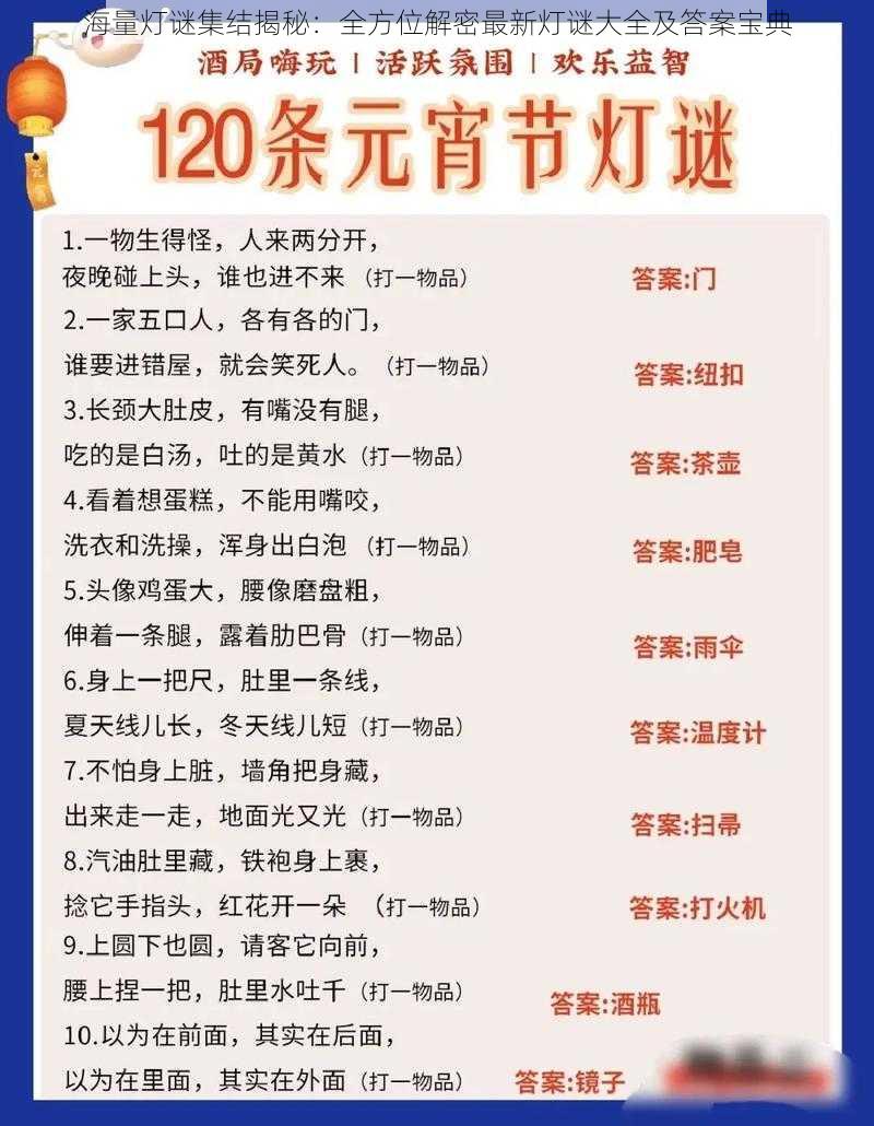 海量灯谜集结揭秘：全方位解密最新灯谜大全及答案宝典