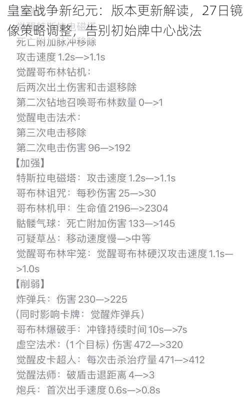 皇室战争新纪元：版本更新解读，27日镜像策略调整，告别初始牌中心战法